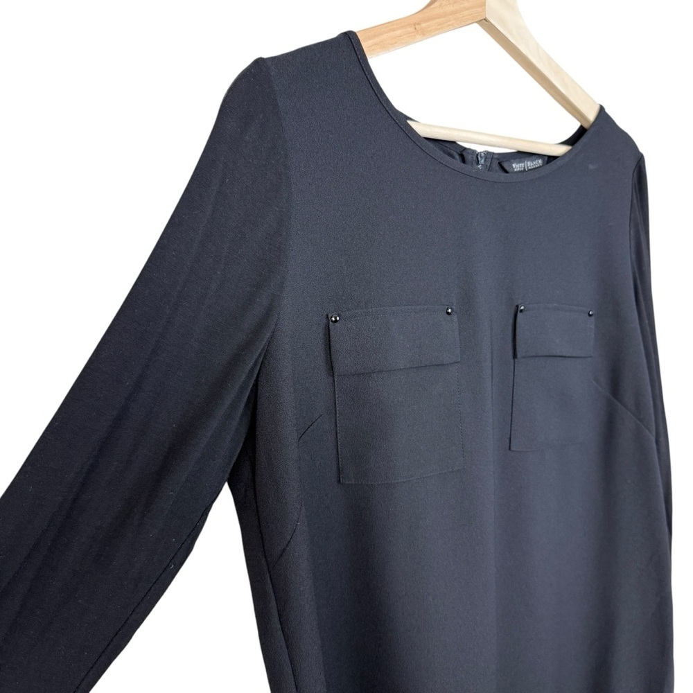 White House Black Market Black Long Sleeve Blouse High-Low Hem - Size 12 - Picture 2 of 7